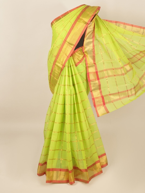 

Pothys Green & Gold-Coloured Checked Zari Saree