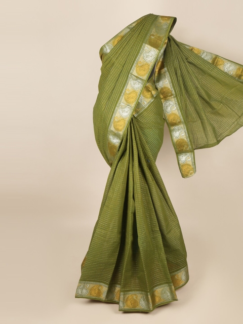 

Pothys Green & Gold-Toned Checked Zari Saree