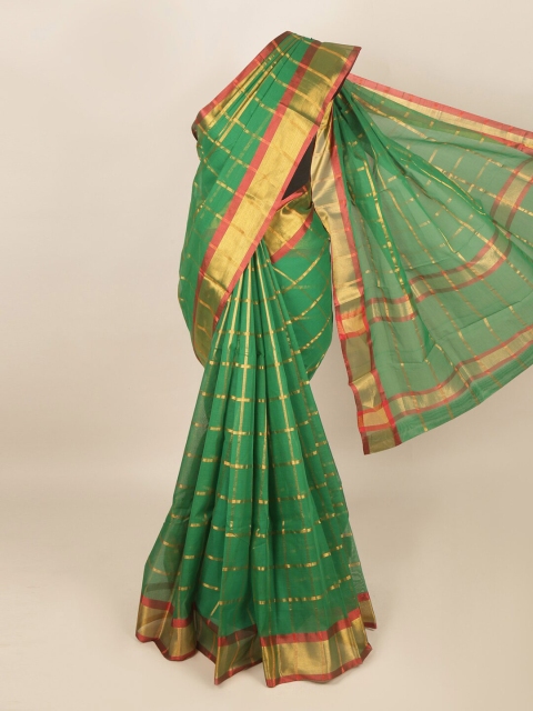 

Pothys Green & Red Checked Zari Saree