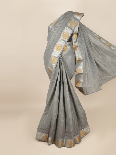 

Pothys Grey & Gold-Toned Checked Zari Saree