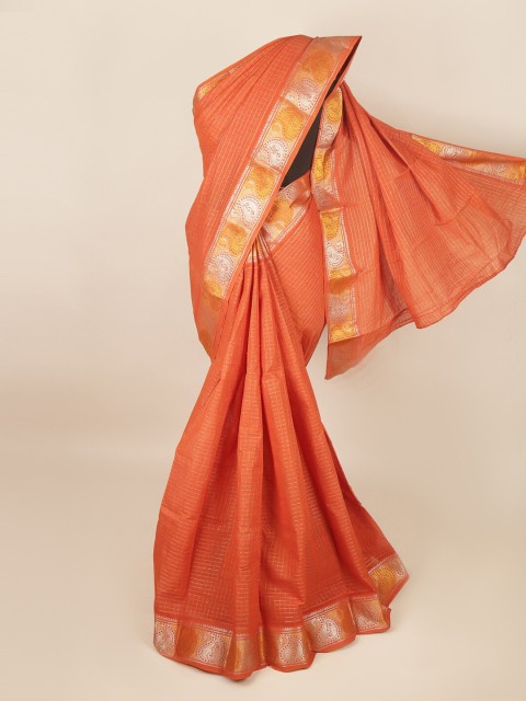 

Pothys Rust Orange Checked Saree