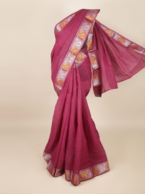 

Pothys Purple & Silver-Toned Checked Zari Saree