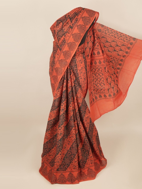 

Pothys Rust & Black Ethnic Motifs Cotton Blend Saree