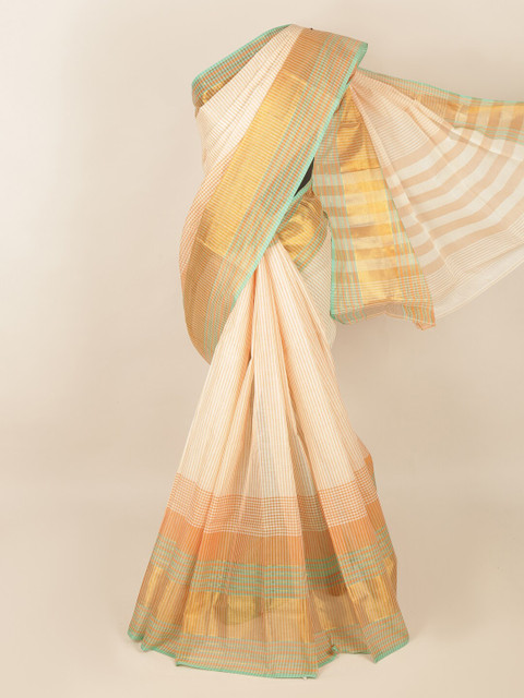 

Pothys Peach-Coloured & Gold-Toned Woven Design Zari Saree