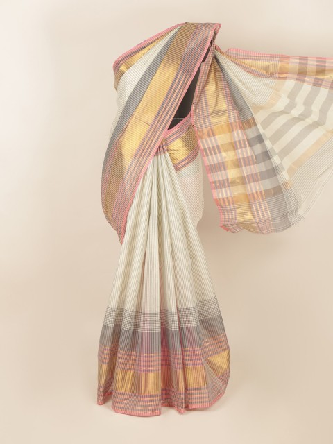 

Pothys Grey & Pink Striped Zari Saree