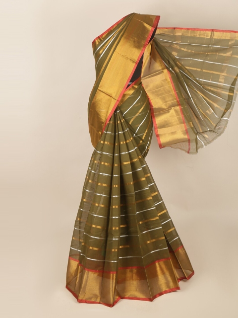 

Pothys Green & Gold-Toned Striped Zari Saree