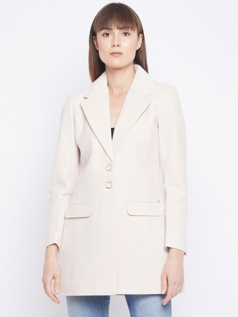 

Okane Women Off White Solid Long-Line Overcoat