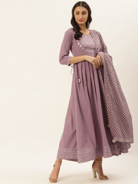 

TARA-C-TARA Pink Embellished Embroidered Ethnic Maxi Dress with Dupatta
