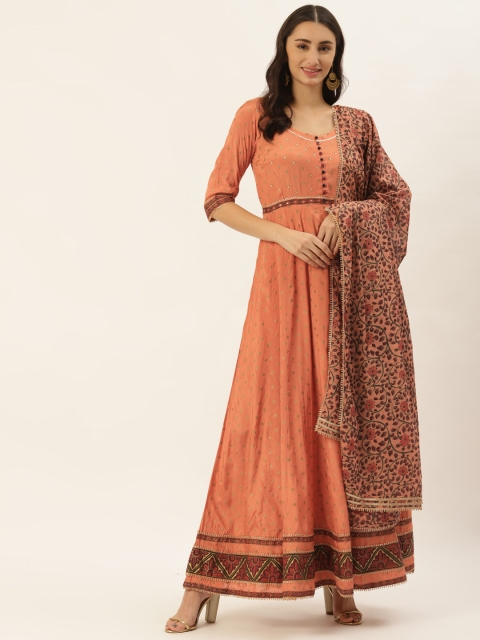 

TARA-C-TARA Orange Floral Ethnic Maxi Dress with Dupatta