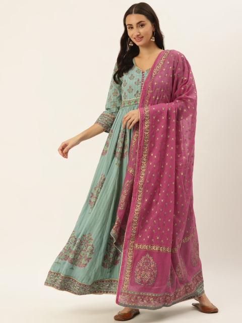 

TARA-C-TARA Blue Ethnic Motifs Ethnic Maxi Dress with Dupatta