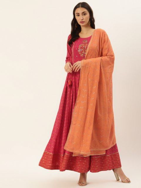 

TARA-C-TARA Pink Floral Ethnic Maxi Dress with Dupatta