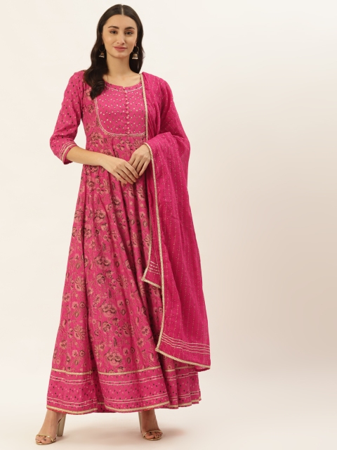 

TARA-C-TARA Pink Floral Ethnic Maxi Dress With Dupatta