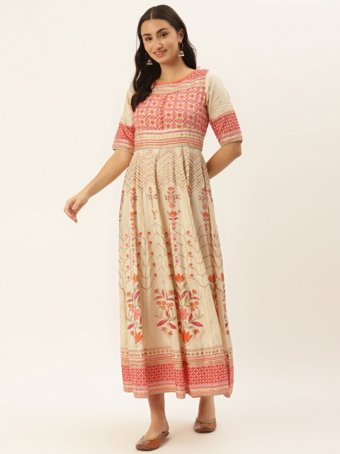 

TARA-C-TARA Orange Floral Ethnic Maxi Dress With Dupatta