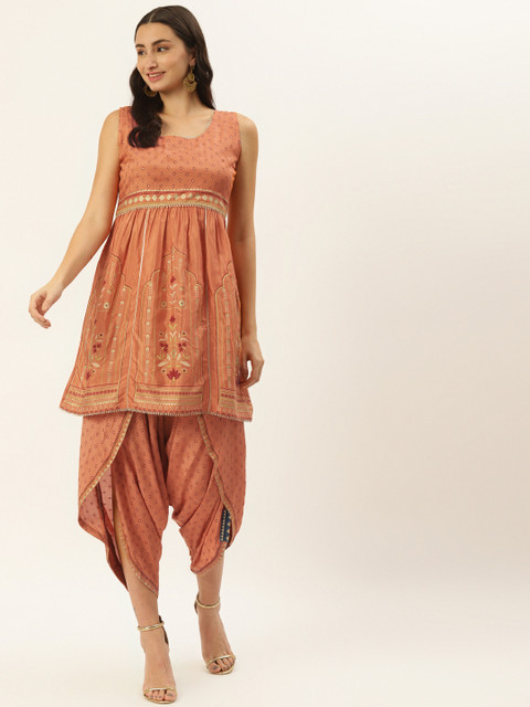 

TARA-C-TARA Women Orange Floral Printed Kurti with Dhoti Pants