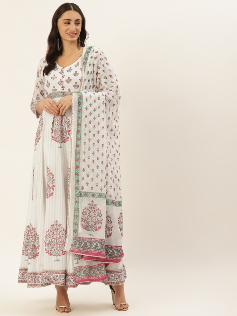 

TARA-C-TARA White Ethnic Motifs Ethnic Maxi Dress With Dupatta