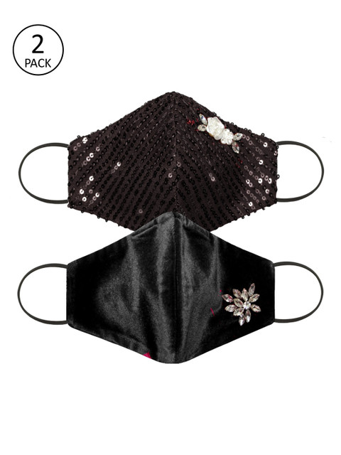 

Daffodils GIRLS WEAR Women Pack Of 2 Embellished 5-Ply Reusable Cloth Mask, Black