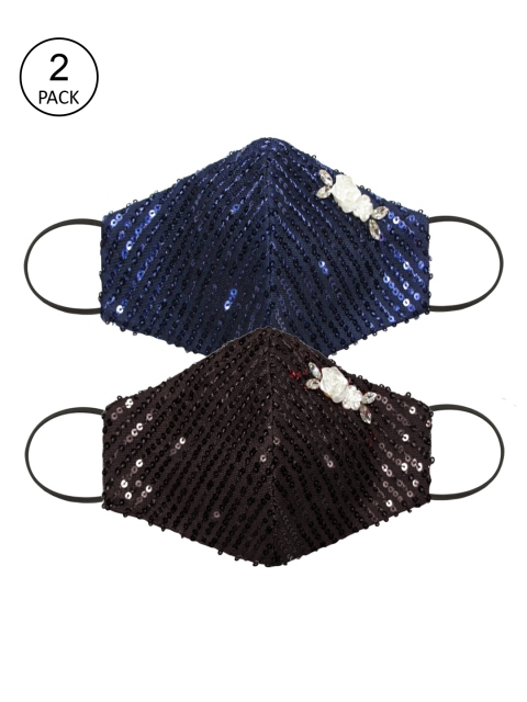 

Daffodils GIRLS WEAR Women Pack Of 2 Black & Blue Embellished Outdoor Masks