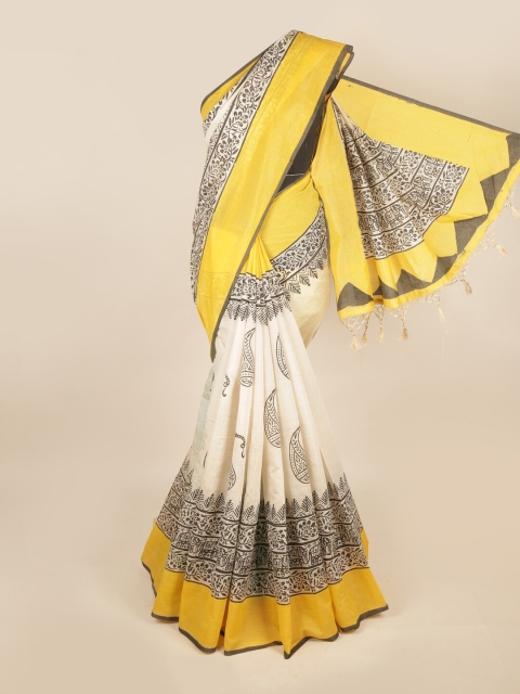 

Pothys Cream-Coloured & Yellow Ethnic Motifs Art Silk Saree