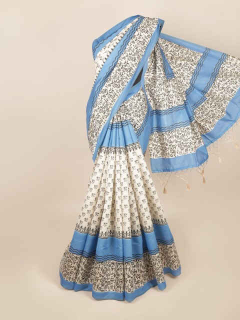 

Pothys Cream-Coloured & Blue Ethnic Motifs Art Silk Saree