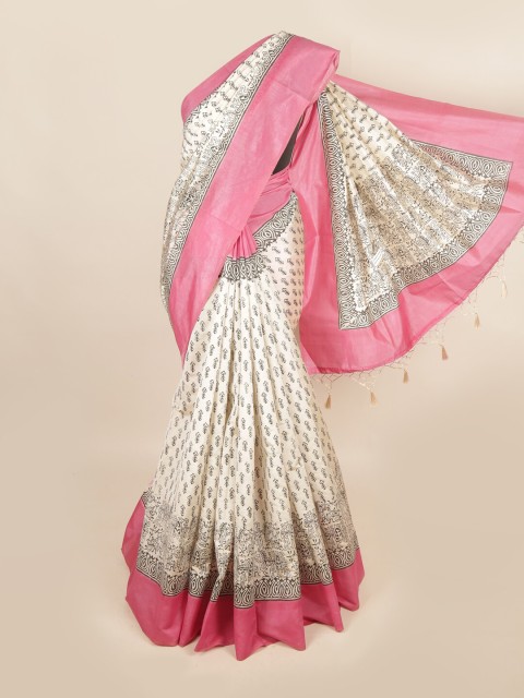 

Pothys Cream-Coloured & Black Ethnic Motifs Art Silk Saree