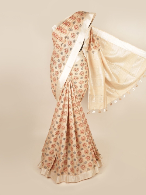 

Pothys Tan Ethnic Motifs Zari Linen Blend Saree