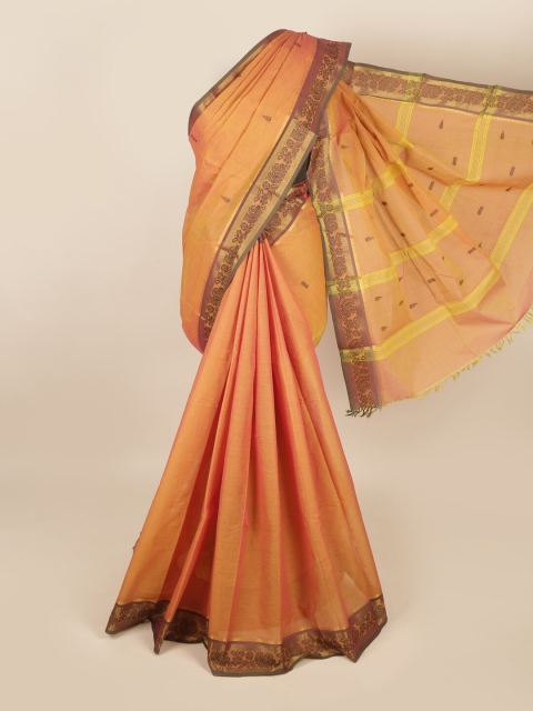 

Pothys Mustard & Brown Ethnic Motifs Zari Saree