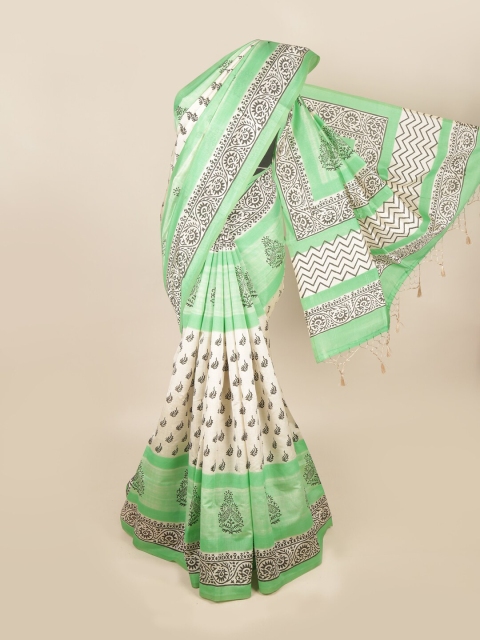 

Pothys Cream-Coloured & Green Ethnic Motifs Art Silk Saree