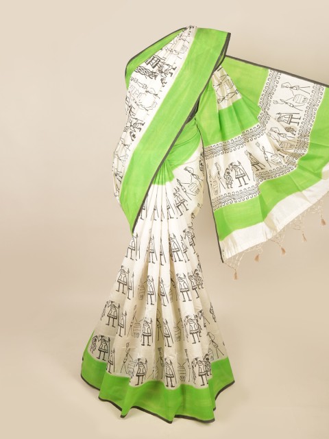 

Pothys Cream-Coloured & Green Art Silk Saree