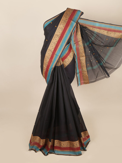 

Pothys Navy Blue & Gold-Toned Woven Design Zari Saree