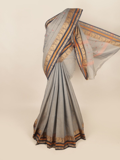 

Pothys Grey & Navy Blue Ethnic Motifs Zari Saree