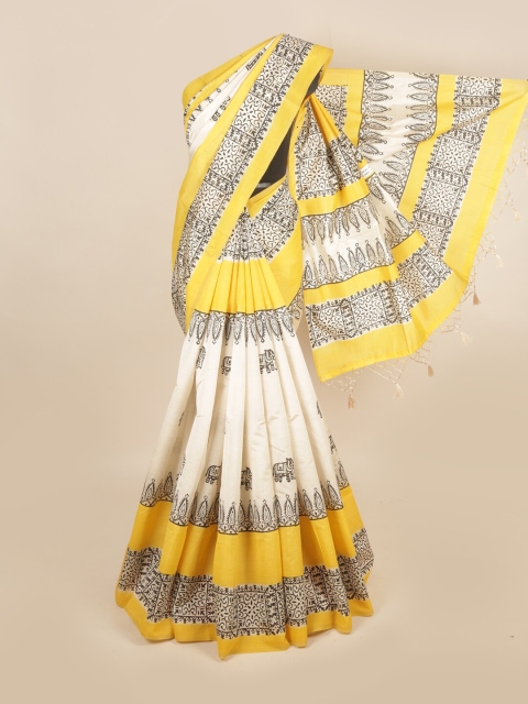

Pothys Cream-Coloured & Yellow Ethnic Motifs Art Silk Saree