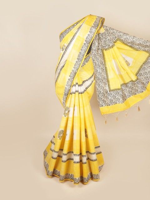 

Pothys Yellow & White Floral Art Silk Saree