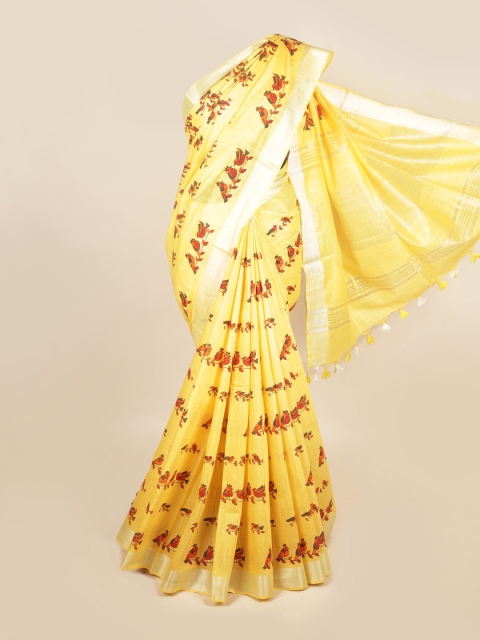 

Pothys Yellow & Red Ethnic Motifs Zari Linen Blend Saree