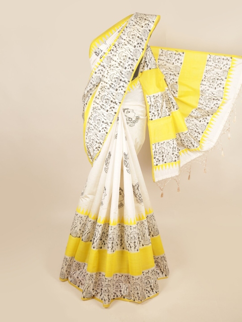 

Pothys Cream-Coloured & Yellow Ethnic Motifs Art Silk Saree