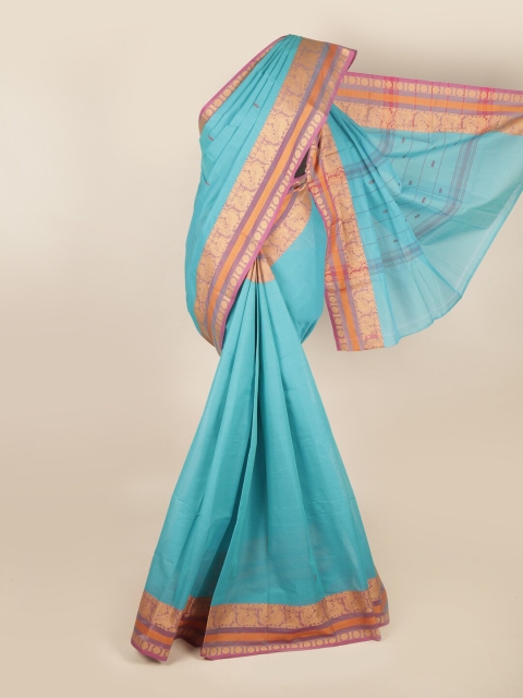 

Pothys Blue & Orange Zari Saree