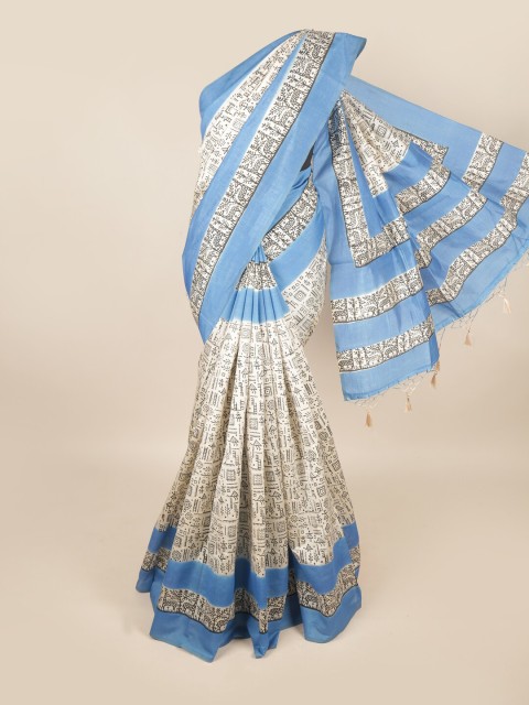 

Pothys Off White & Blue Ethnic Motifs Art Silk Saree