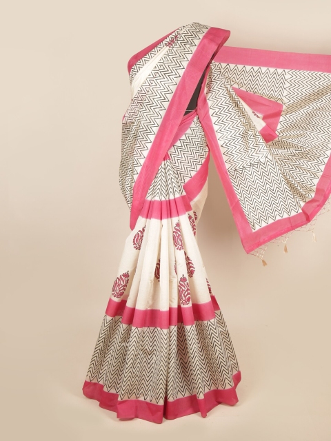 

Pothys Cream-Coloured & Pink Art Silk Saree