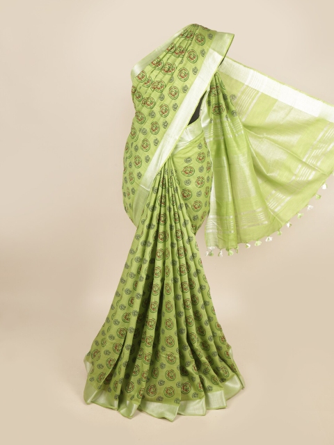 

Pothys Green & Blue Ethnic Motifs Zari Linen Blend Saree