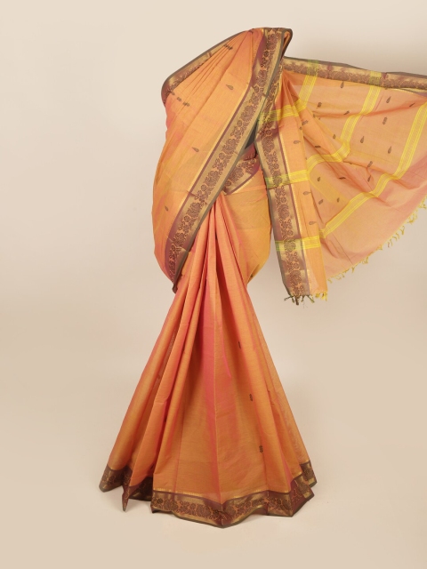 

Pothys Peach-Coloured & Gold-Toned Ethnic Motifs Zari Saree