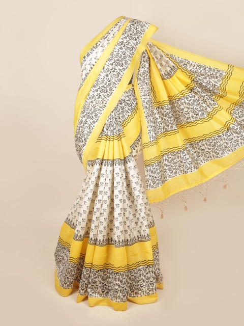 

Pothys Cream-Coloured & Yellow Ethnic Motifs Art Silk Saree