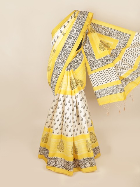 

Pothys Cream-Coloured & Yellow Ethnic Motifs Art Silk Saree