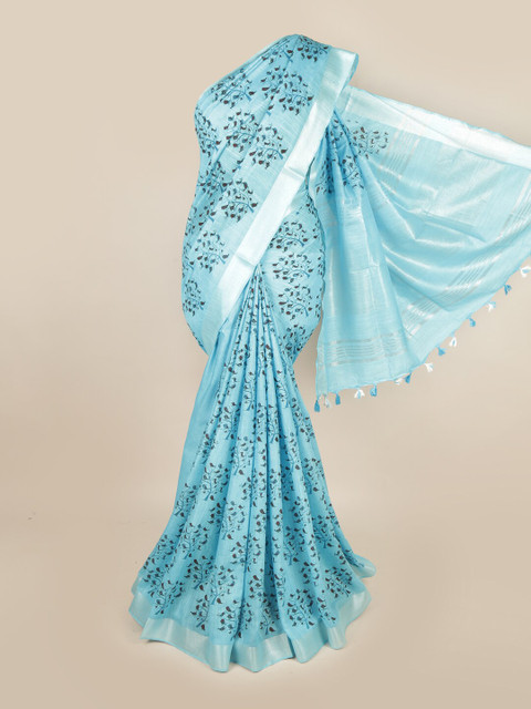 

Pothys Blue & Silver-Toned Ethnic Motifs Linen Blend Saree