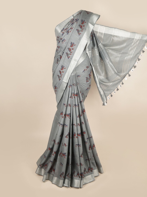 

Pothys Grey & Red Linen Blend Saree