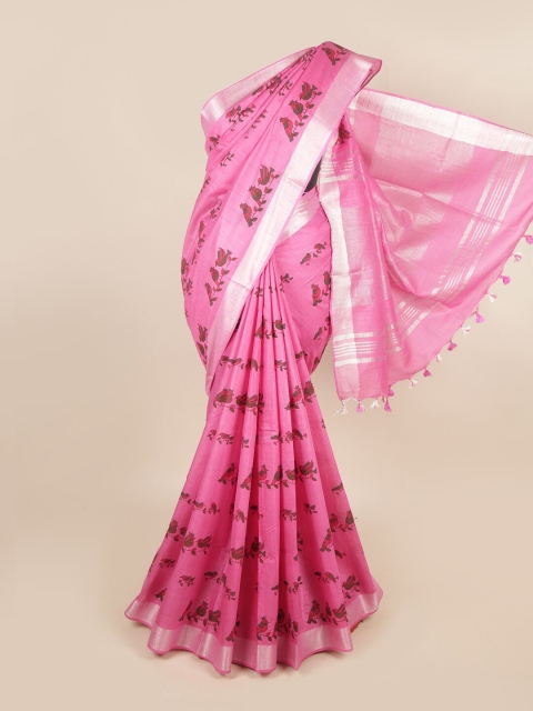 

Pothys Pink & Red Ethnic Motifs Linen Blend Saree