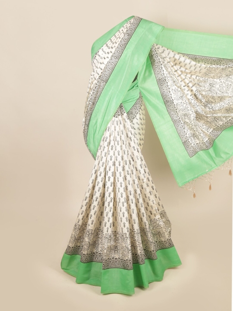 

Pothys Cream-Coloured & Green Ethnic Motifs Art Silk Saree