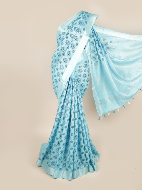 

Pothys Blue & Black Ethnic Motifs Zari Linen Blend Saree