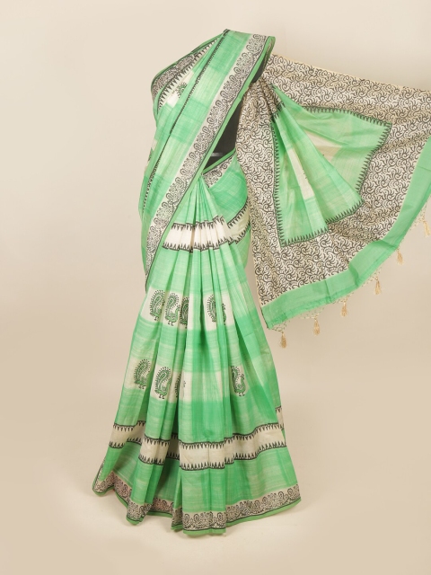 

Pothys Green & Black Floral Art Silk Saree