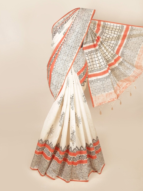 

Pothys Cream-Coloured Ethnic Motifs Art Silk Saree
