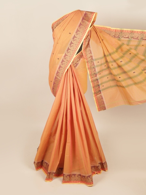 

Pothys Peach-Coloured & Gold-Toned Ethnic Motifs Saree