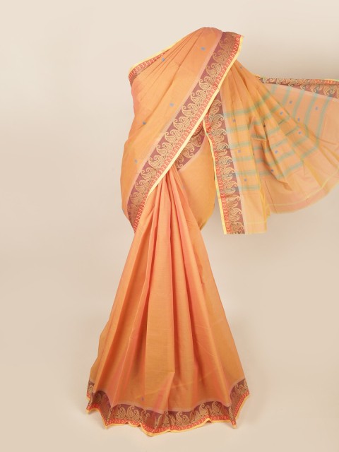 

Pothys Peach-Coloured & Blue Ethnic Motifs Saree